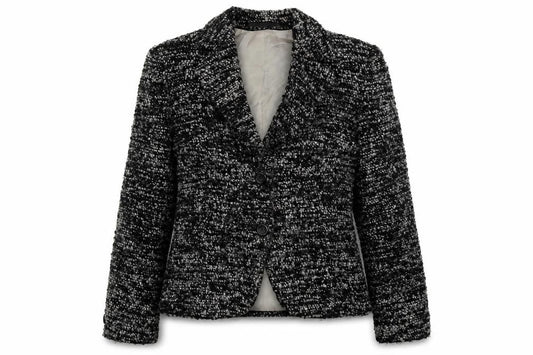 Front view of Per Una women’s grey jacket, size UK 10, button