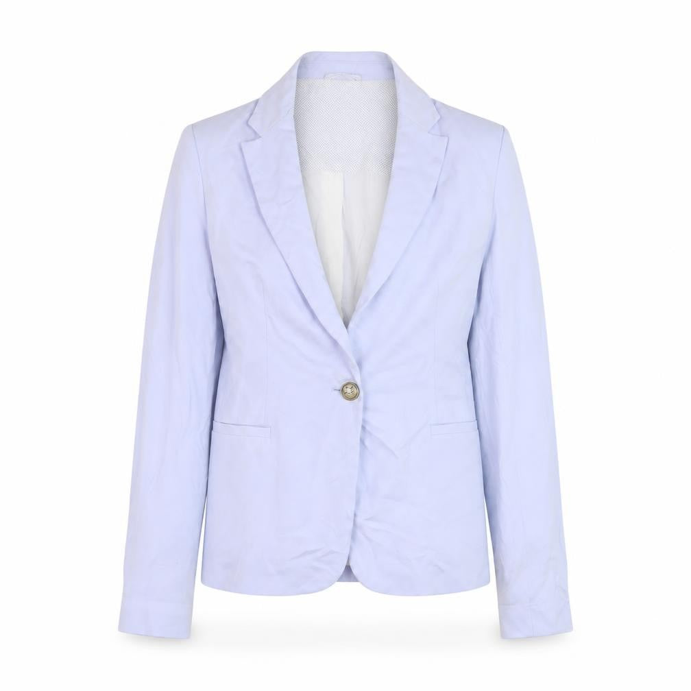 Front view of Zara women’s blue jacket, size XS, button