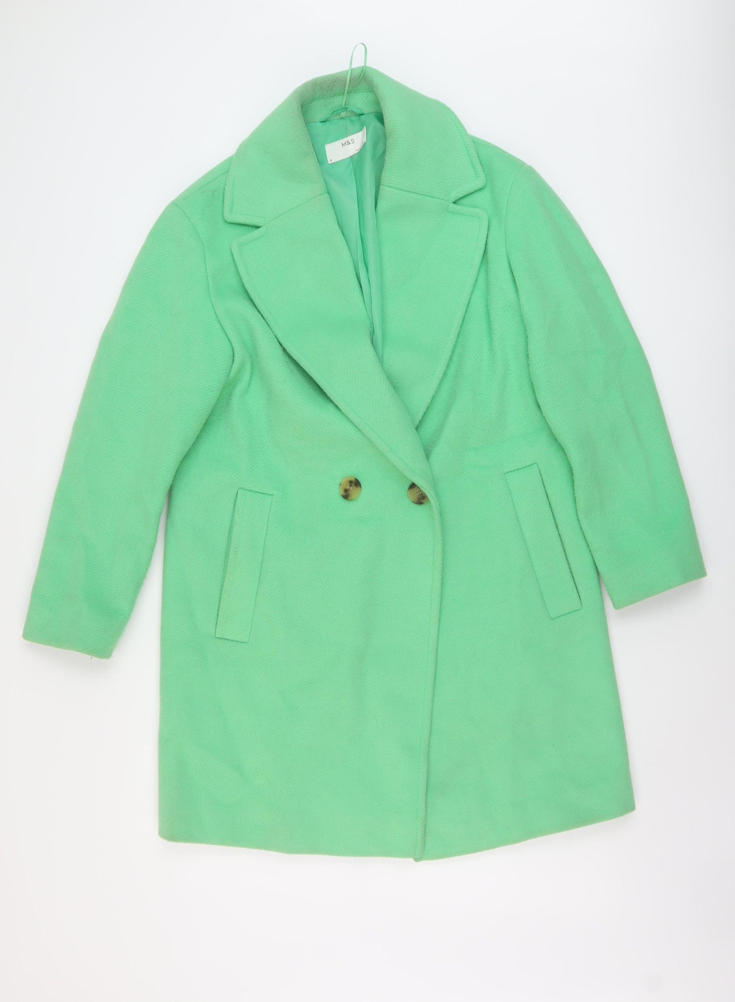 Marks and Spencer Womens Green Overcoat Coat Size 8 Button