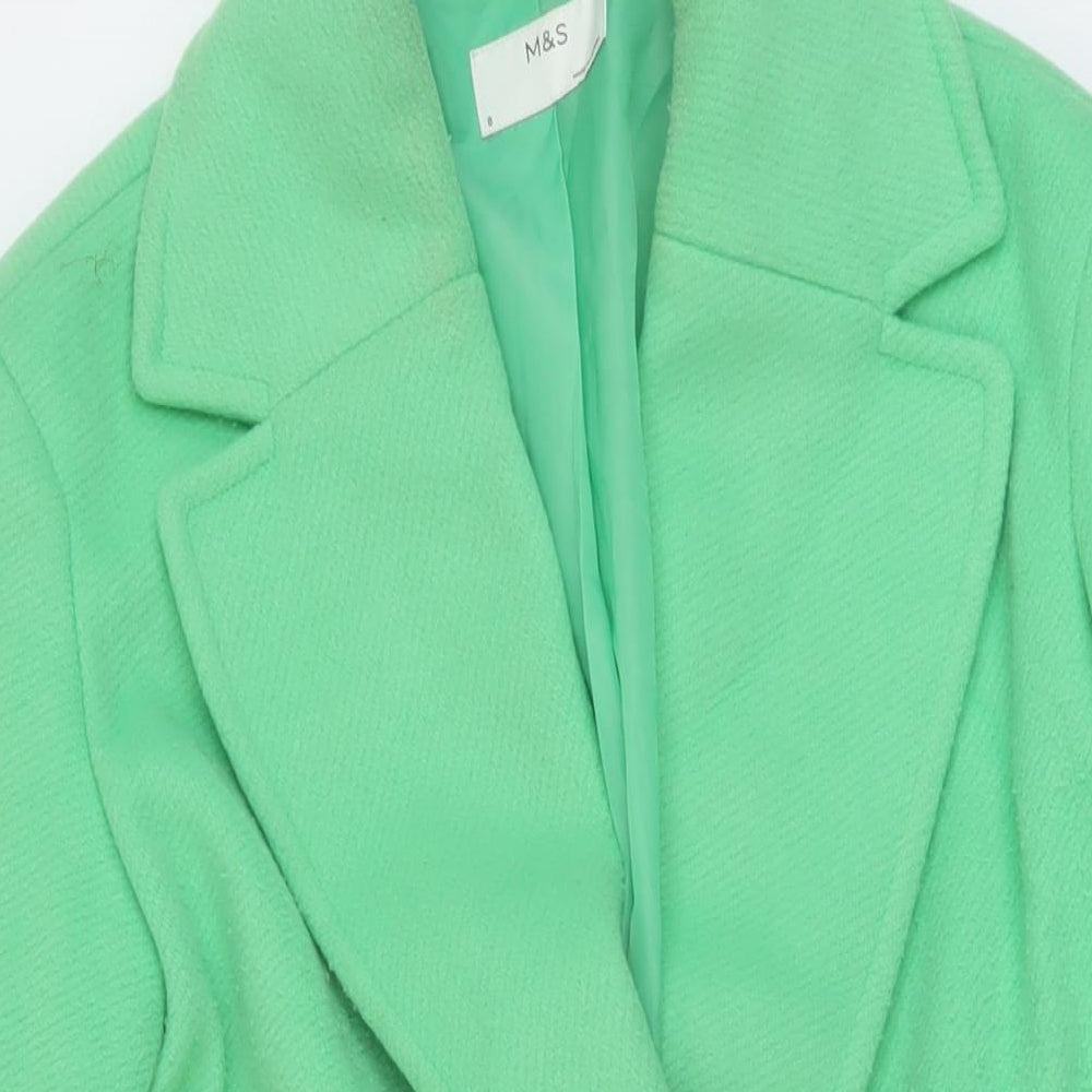 Marks and Spencer Womens Green Overcoat Coat Size 8 Button