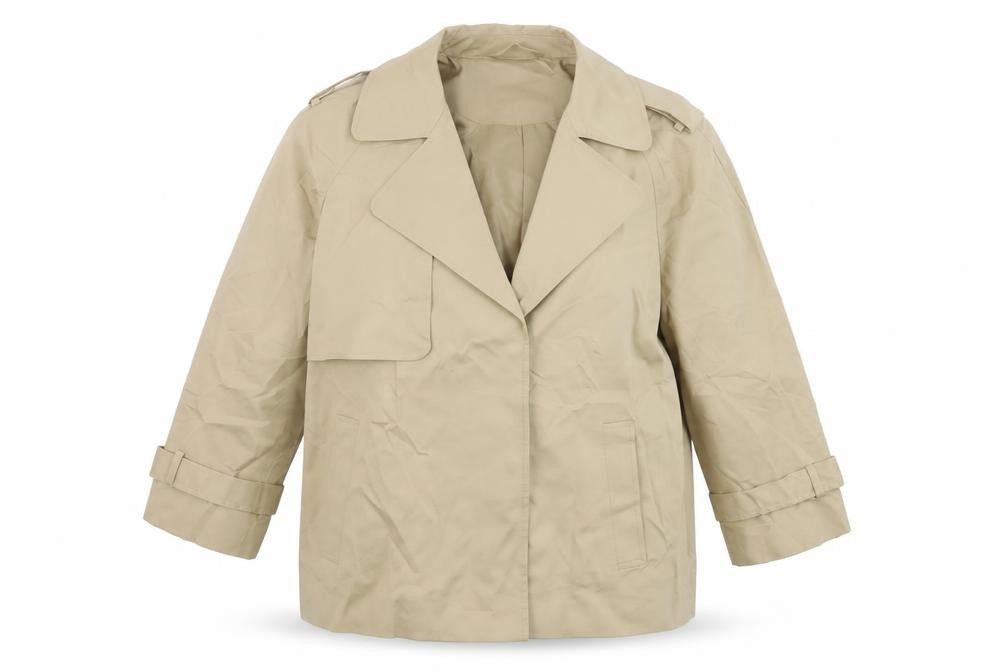 Front view of Marks & Spencer women’s beige jacket, size UK 16, button