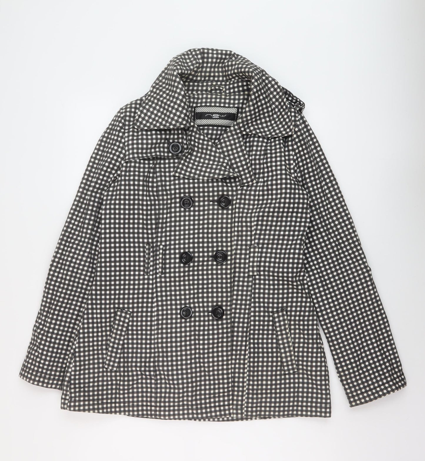 New Look Womens Black Check Jacket Size 14 Button