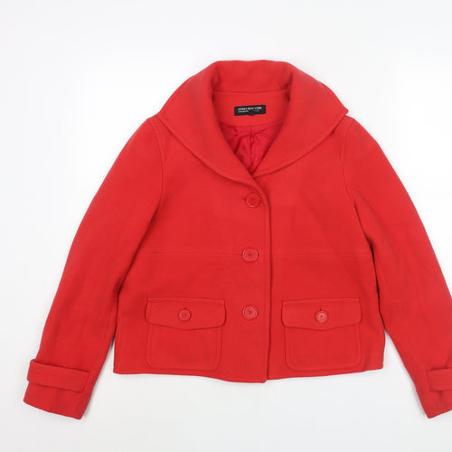 Jones New York Womens Red Pea Coat Coat Size S Button