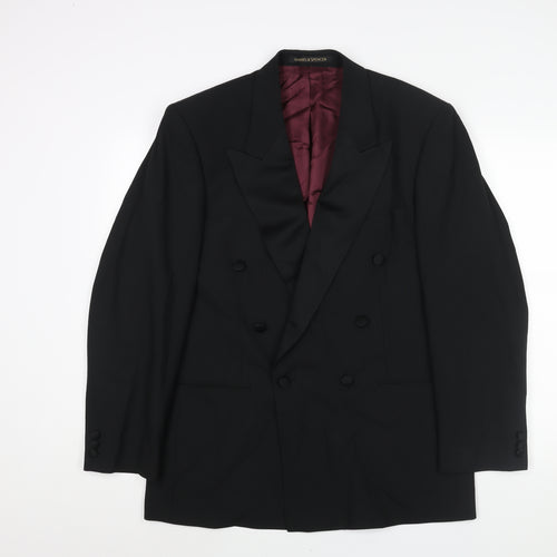 St Michael Mens Black Polyester Tuxedo Suit Jacket Size 40 Regular - Satin Lapel