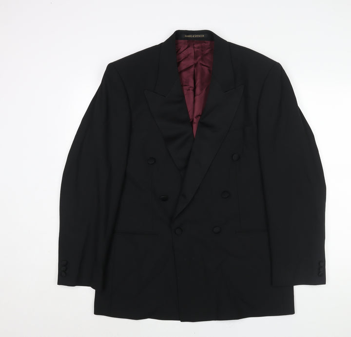 St Michael Mens Black Polyester Tuxedo Suit Jacket Size 40 Regular - Satin Lapel