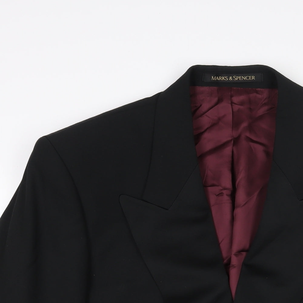 St Michael Mens Black Polyester Tuxedo Suit Jacket Size 40 Regular - Satin Lapel