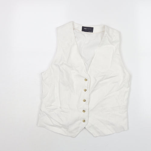 Marks and Spencer Womens White Linen Jacket Suit Waistcoat Size 12