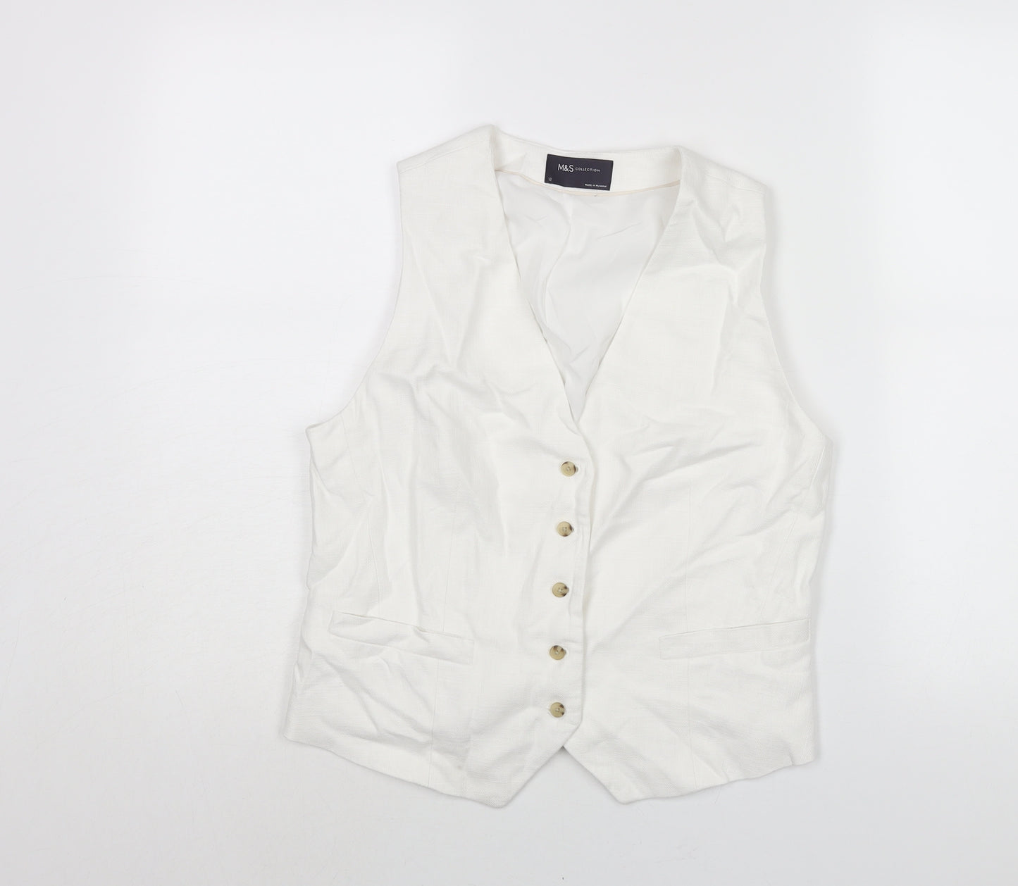 Marks and Spencer Womens White Linen Jacket Suit Waistcoat Size 12