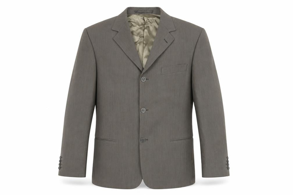 Front view of Tom English men’s brown polyester jacket suit jacket, size 42, regular