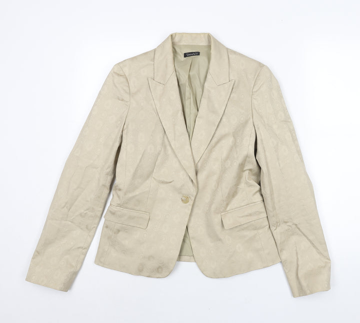 Tahari Womens Beige Geometric Cotton Jacket Suit Jacket Size 10