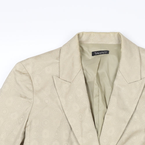 Tahari Womens Beige Geometric Cotton Jacket Suit Jacket Size 10