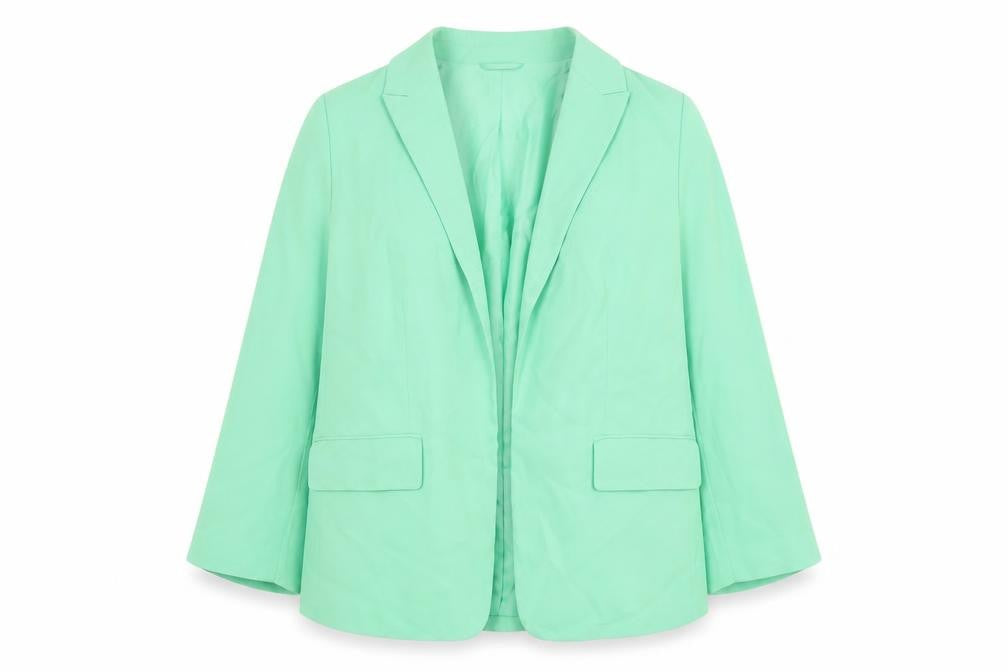 Front view of Marks & Spencer women’s green jacket blazer, size UK 20