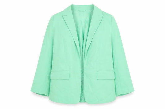 Front view of Marks & Spencer women’s green jacket blazer, size UK 20