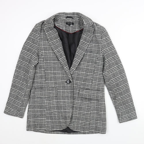 New Look Womens Black Check Jacket Blazer Size 10 Button