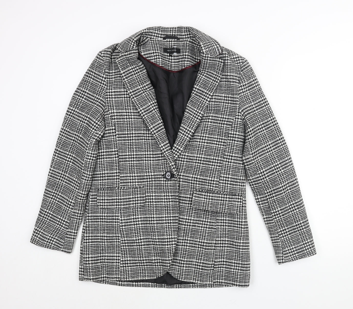 New Look Womens Black Check Jacket Blazer Size 10 Button