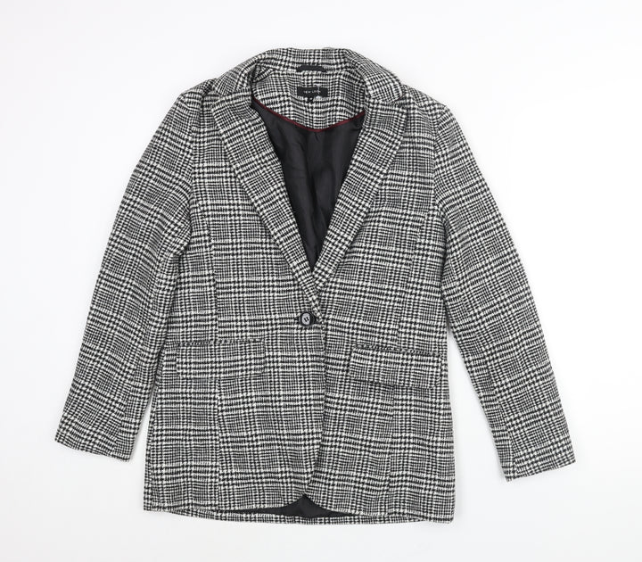 New Look Womens Black Check Jacket Blazer Size 10 Button
