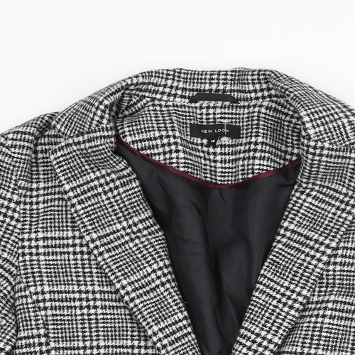 New Look Womens Black Check Jacket Blazer Size 10 Button