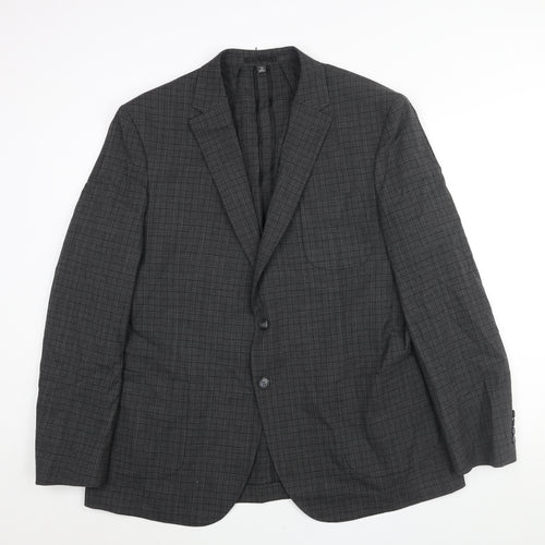 Marks and Spencer Mens Grey Check Polyester Jacket Suit Jacket Size 46 Regular - Unlined