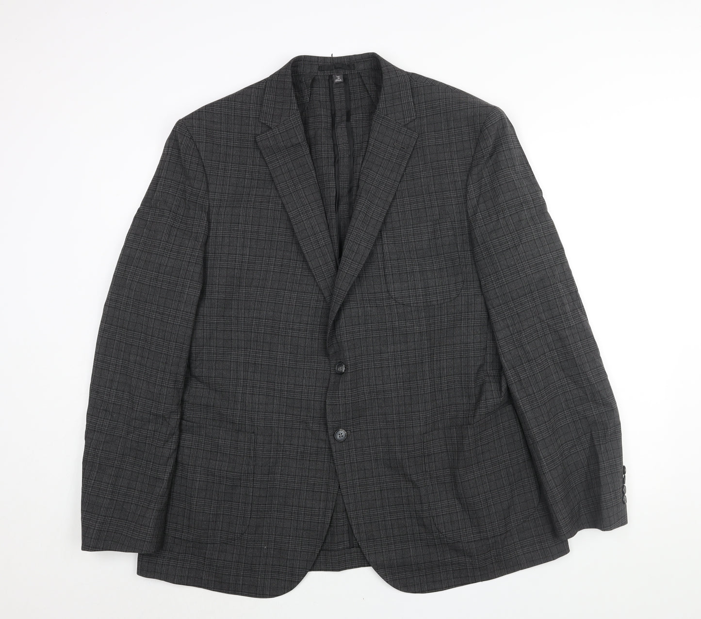Marks and Spencer Mens Grey Check Polyester Jacket Suit Jacket Size 46 Regular - Unlined