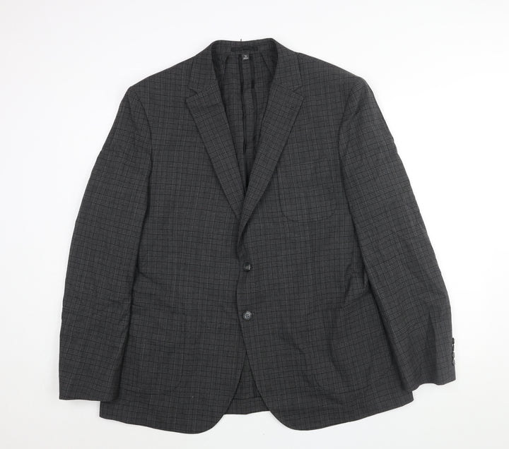 Marks and Spencer Mens Grey Check Polyester Jacket Suit Jacket Size 46 Regular - Unlined