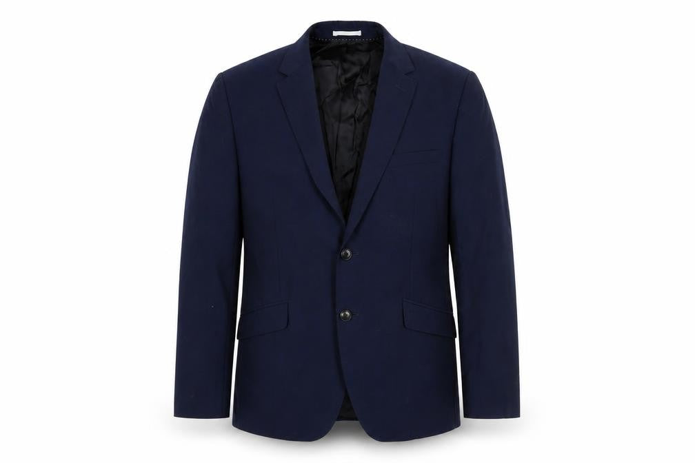 Front view of John Lewis men’s blue wool jacket suit jacket, size 38, regular