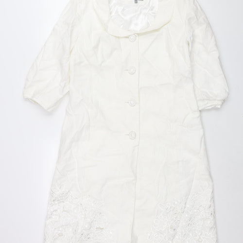 Per Una Womens White Overcoat Coat Size 12 Button - Embroidered Detail