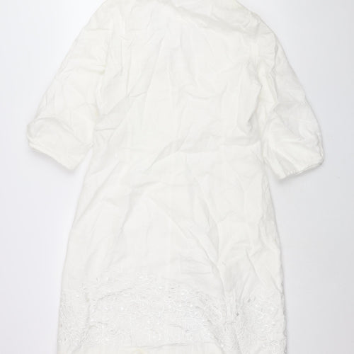 Per Una Womens White Overcoat Coat Size 12 Button - Embroidered Detail