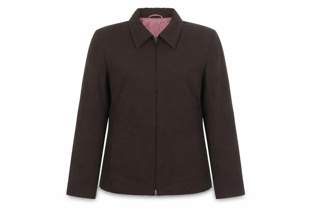 Front view of Marks & Spencer women’s brown jacket, size UK 10, zip