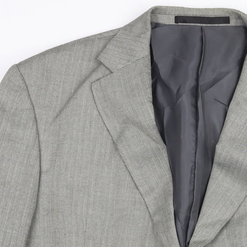 Marks and Spencer Mens Grey Herringbone Polyester Jacket Suit Jacket Size 44 Regular