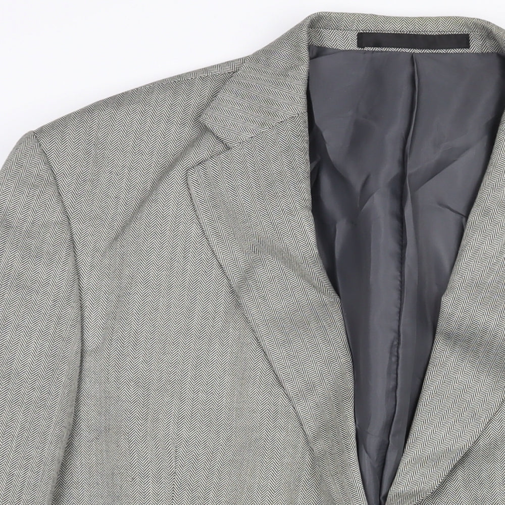 Marks and Spencer Mens Grey Herringbone Polyester Jacket Suit Jacket Size 44 Regular
