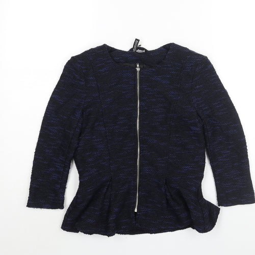Divided by H&M Womens Blue Geometric Jacket Size 12 Zip - Peplum