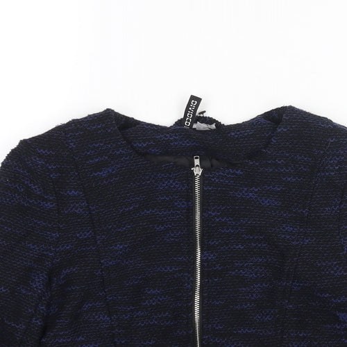 Divided by H&M Womens Blue Geometric Jacket Size 12 Zip - Peplum