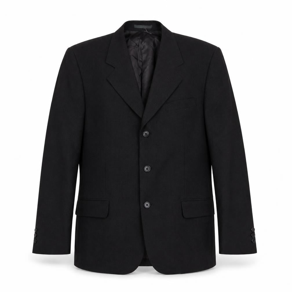 Front view of McNeil & Grant men’s black wool jacket suit jacket, size 42, regular