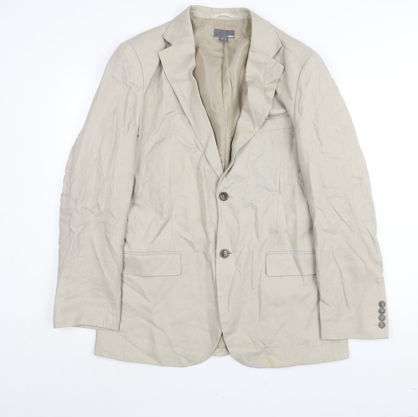 H&M Mens Beige Linen Jacket Suit Jacket Size 40 Regular