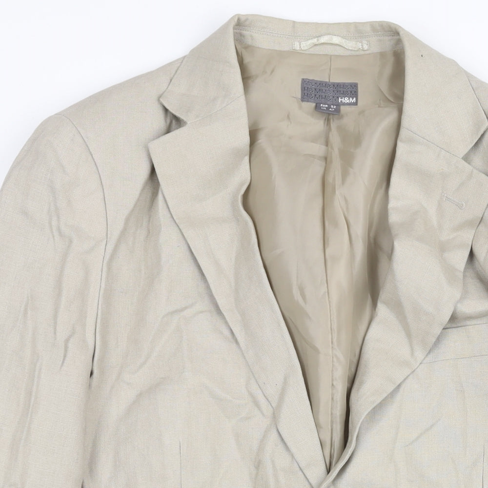 H&M Mens Beige Linen Jacket Suit Jacket Size 40 Regular
