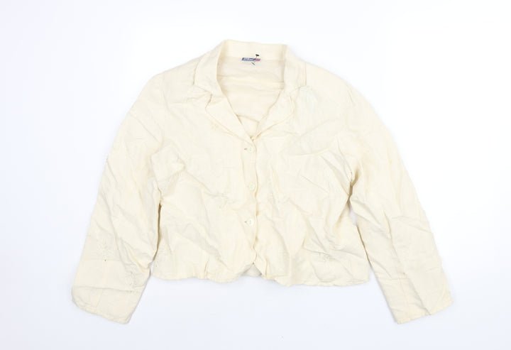 Phool Womens Ivory Floral Jacket Size 16 Button - Embroidered