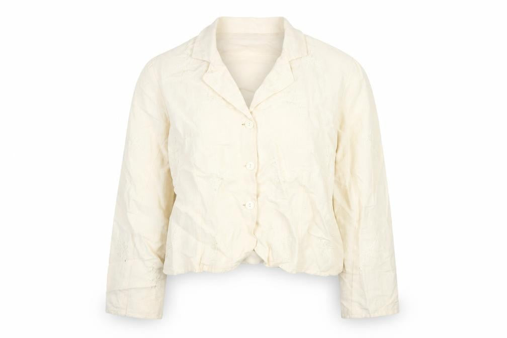 Front view of Phool women’s ivory floral jacket, size UK 16, button - embroidered