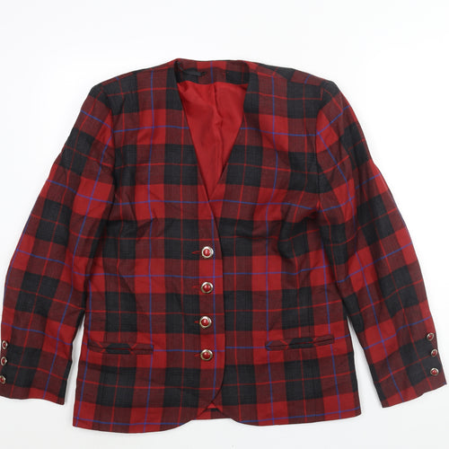 Jean Amol Womens Red Check Jacket Size 12 Button