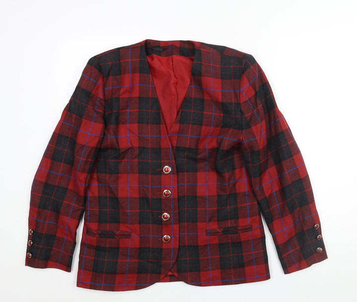 Jean Amol Womens Red Check Jacket Size 12 Button