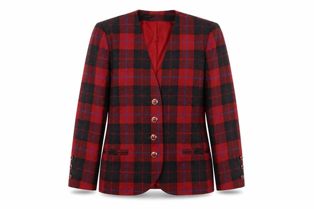 Front view of Jean Amol women’s red check jacket, size UK 12, button