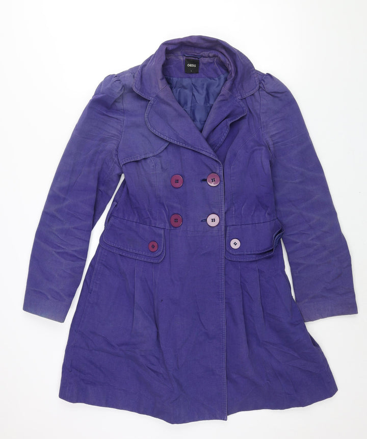Oasis Womens Purple Overcoat Coat Size L Button - Double Breasted