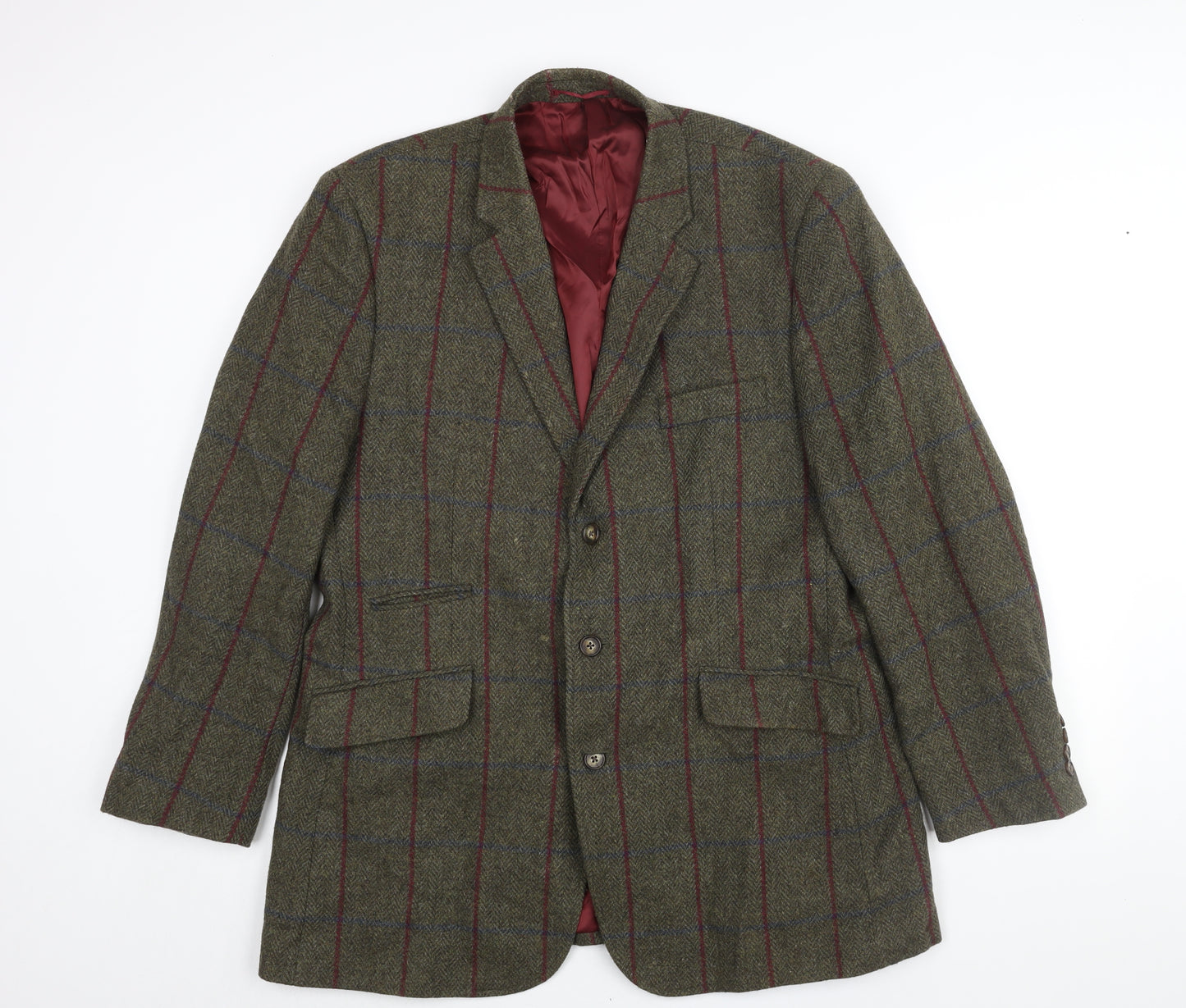 Brook Taverner Mens Green Check Wool Jacket Blazer Size 44 Regular