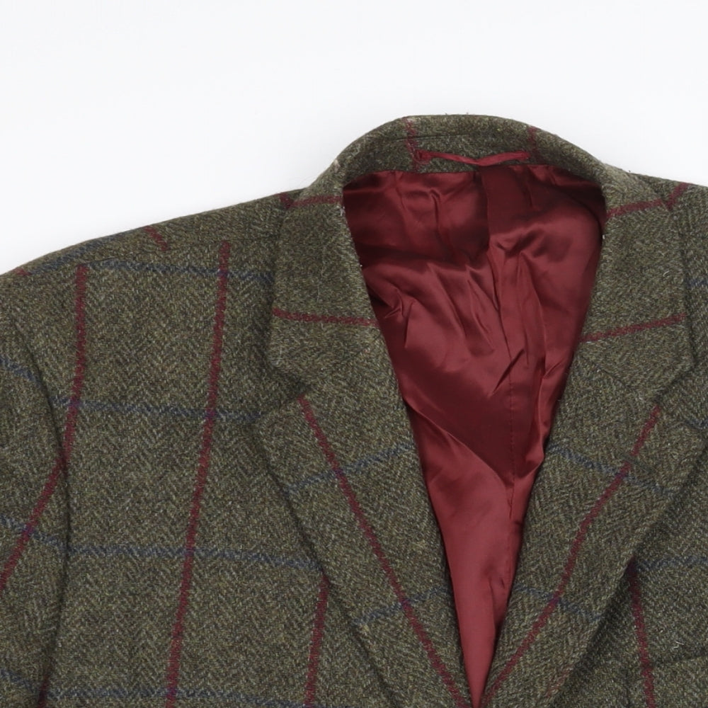 Brook Taverner Mens Green Check Wool Jacket Blazer Size 44 Regular