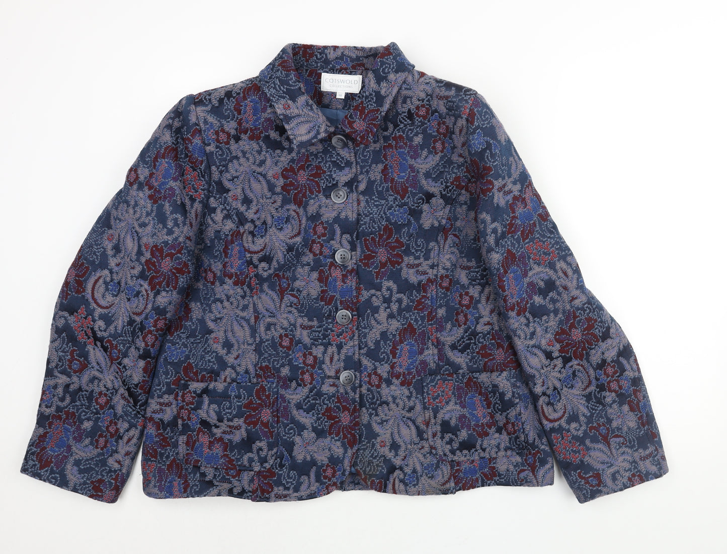 Cotswold Collections Womens Blue Floral Pea Coat Coat Size 18 Button - Embroidered