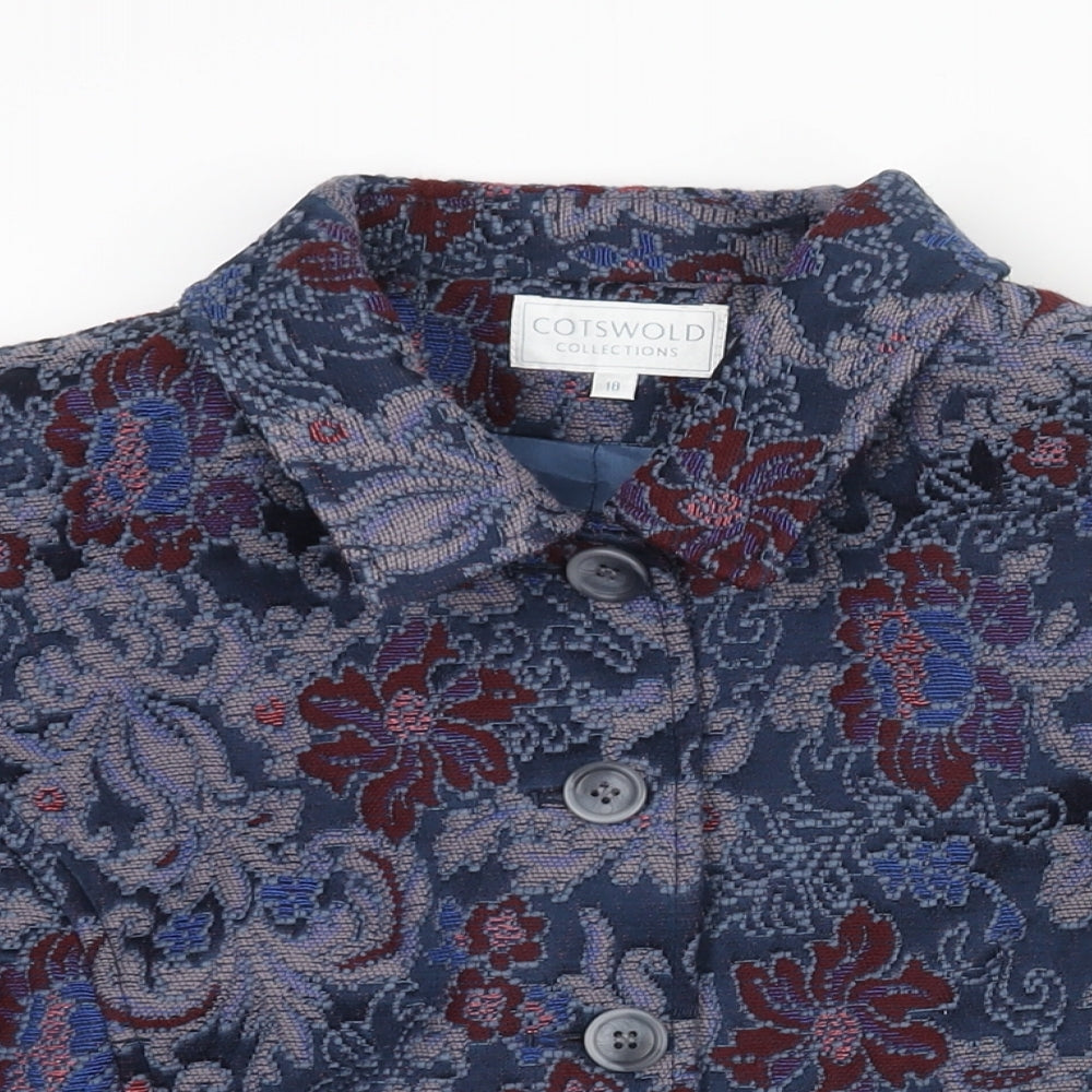 Cotswold Collections Womens Blue Floral Pea Coat Coat Size 18 Button - Embroidered