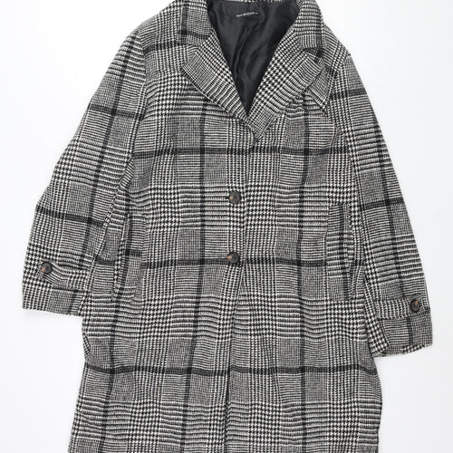 Terranova Womens Black Check Overcoat Coat Size XL Button