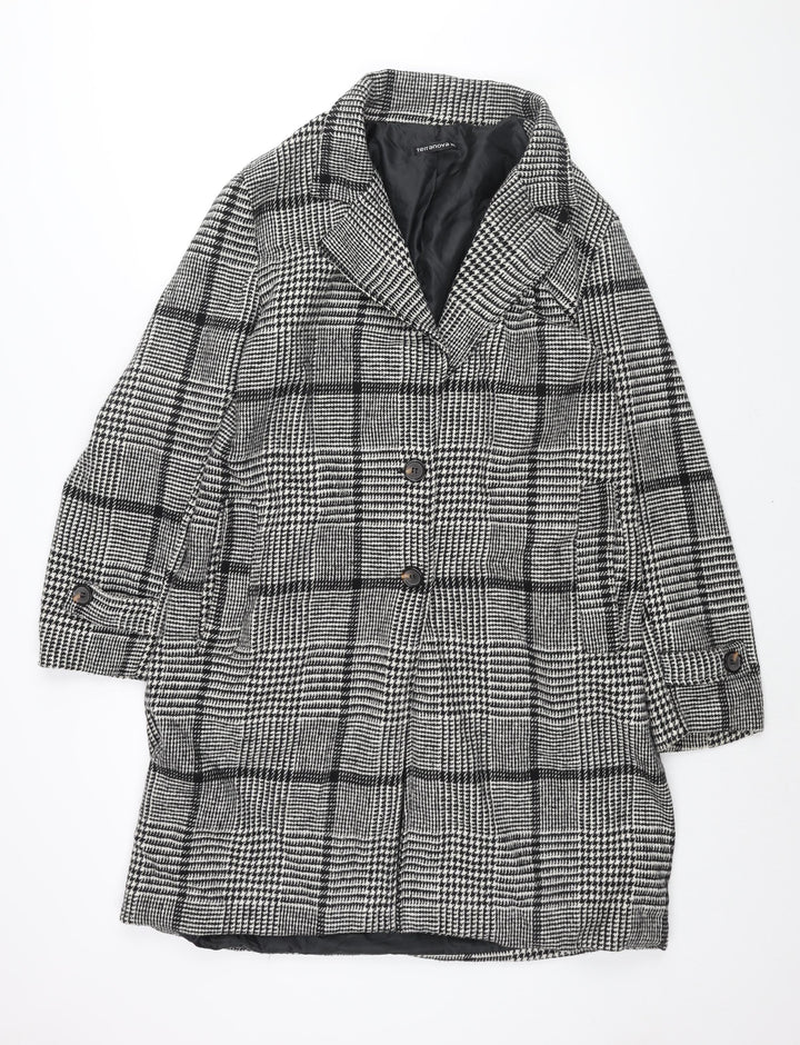 Terranova Womens Black Check Overcoat Coat Size XL Button