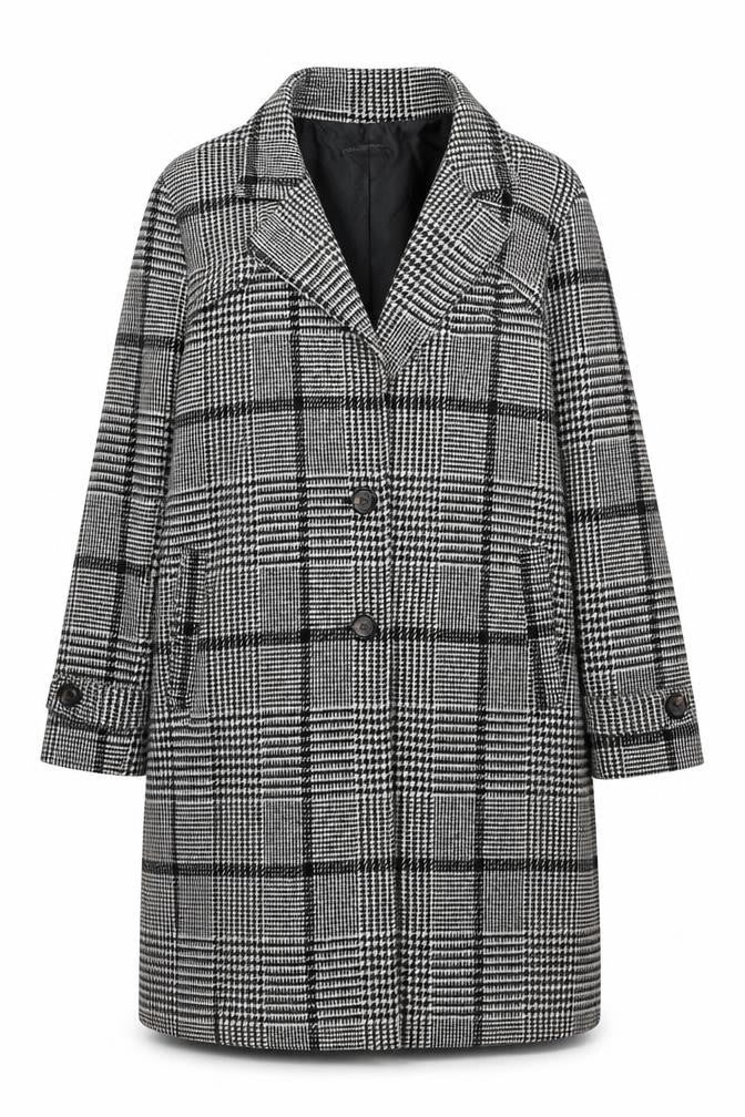 Front view of Terranova women’s black check overcoat coat, size XL, button