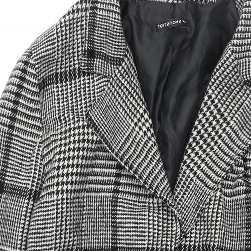 Terranova Womens Black Check Overcoat Coat Size XL Button