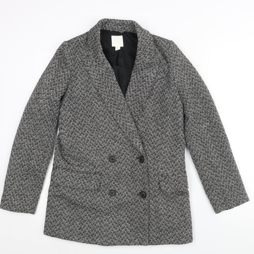 H&M Womens Black Herringbone Polyester Jacket Blazer Size 8